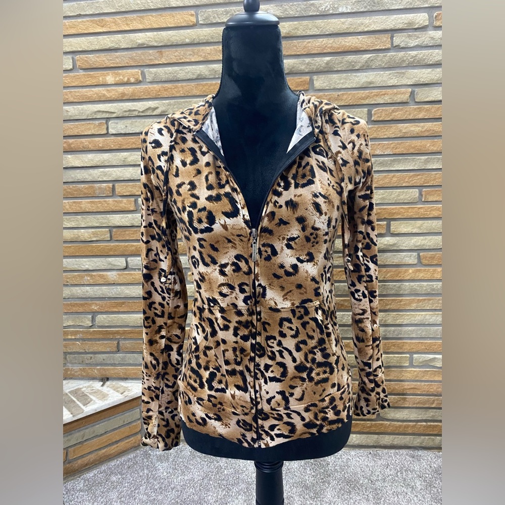 Large cheetah print zip up hoodie sweater